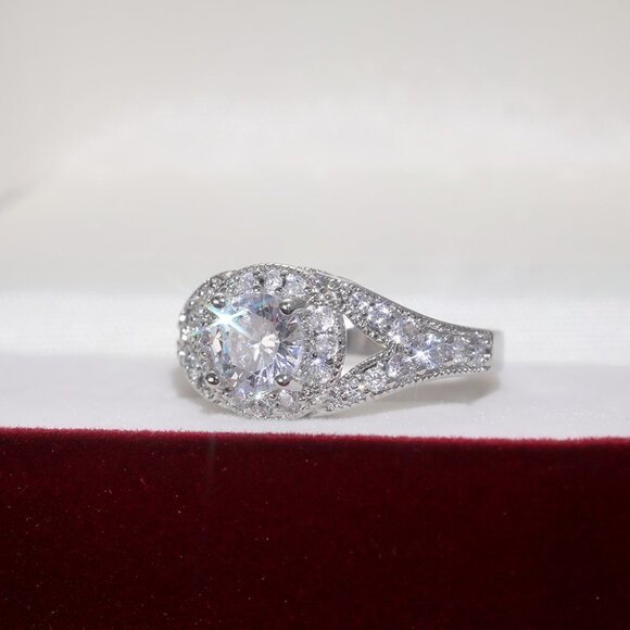 🌸Round Shiny CZ Noble Silver Wedding/Engagement Ring for Women, K808 - Picture 7 of 10